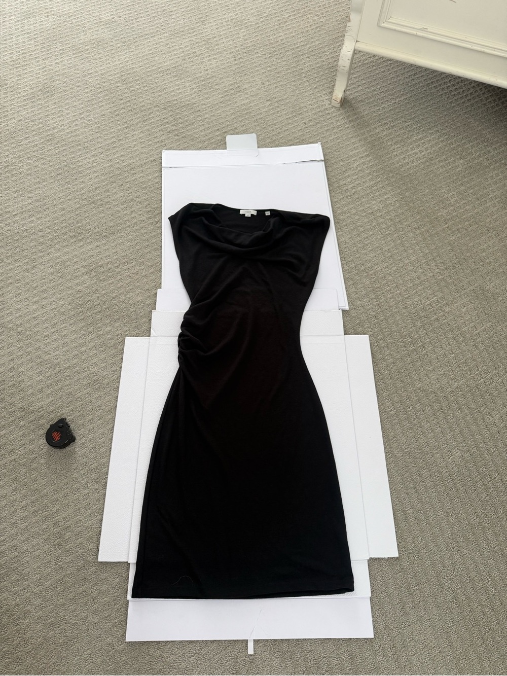 Vince Black Sleeveless Ruched Midi Dress